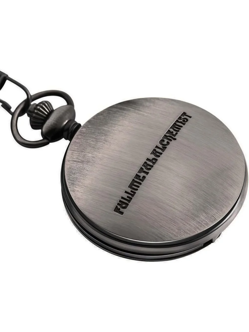 Mens Black Quartz Engraved Fulmetal Alchenist Arabic Numerals Chain Pocket Watch